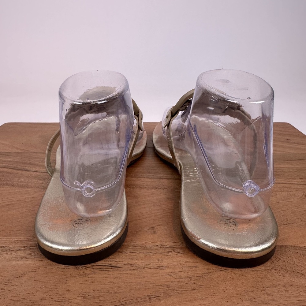 Womens Tory Burch Miller Thong Silver Metallic Leather Flip Flops Sandals Size 9 - Picture 5 of 8